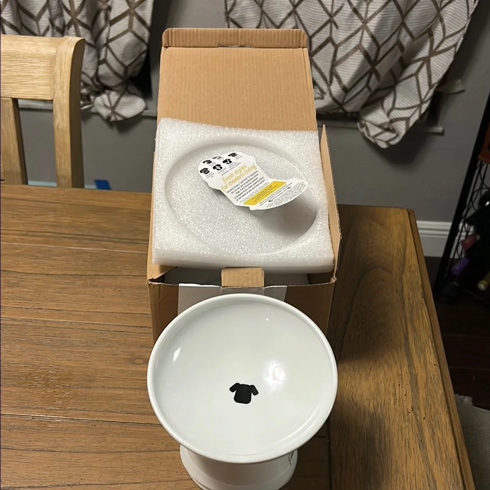 White Pet Bowl with Black Paw Prints